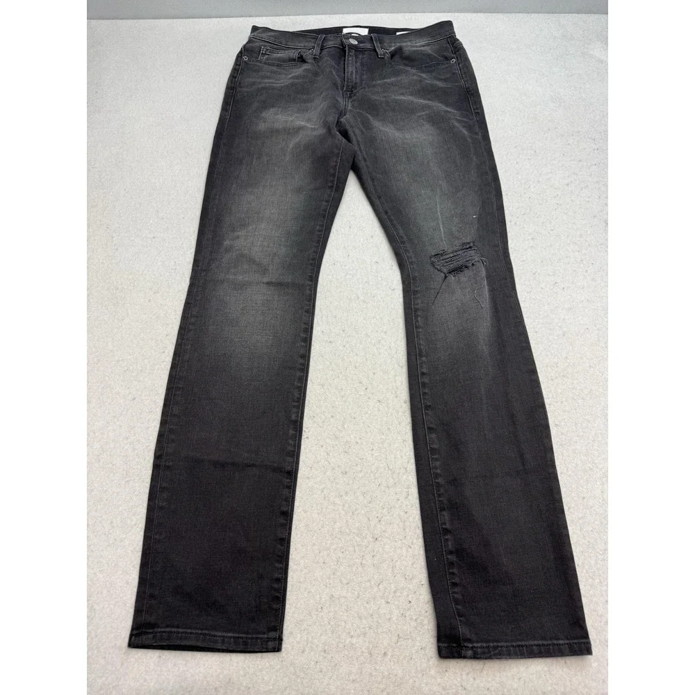 Frame Denim Jeans Mens 33x32 Gray Charcoal L'Homme Skinny Distressed Stretch